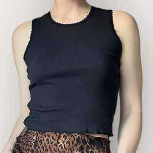 Vintage Black Tank Top Cropped Fitted size Juniors Medium 7/9